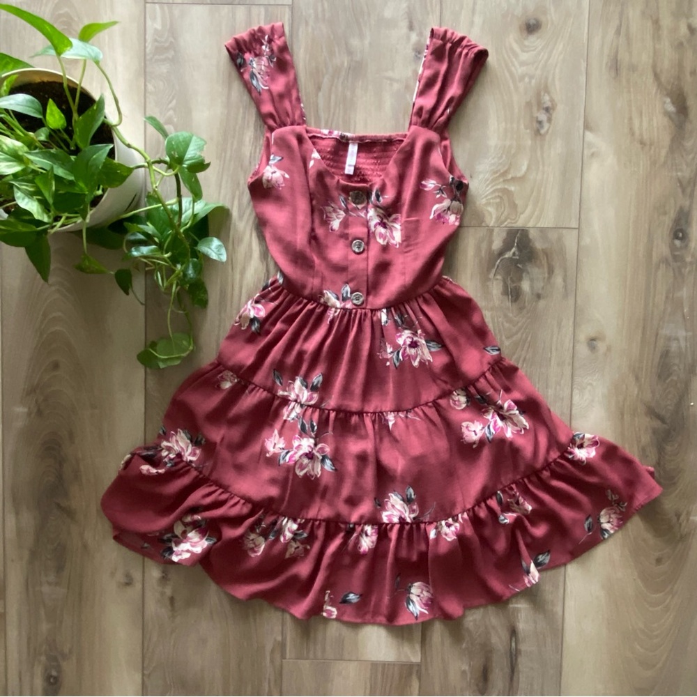 Xhilaration Women's Pink Tiered Dress Sleeveless Floral Print Size XS